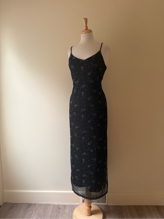 M studio Dresses & Skirts - Vintage Y2K Black Rose Mesh Slip Dress | 90s Floral Maxi